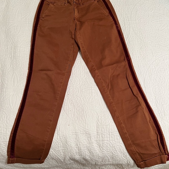 Beautiful brownish chinos with a velvet burgundy ribbon down the side - Picture 2 of 4